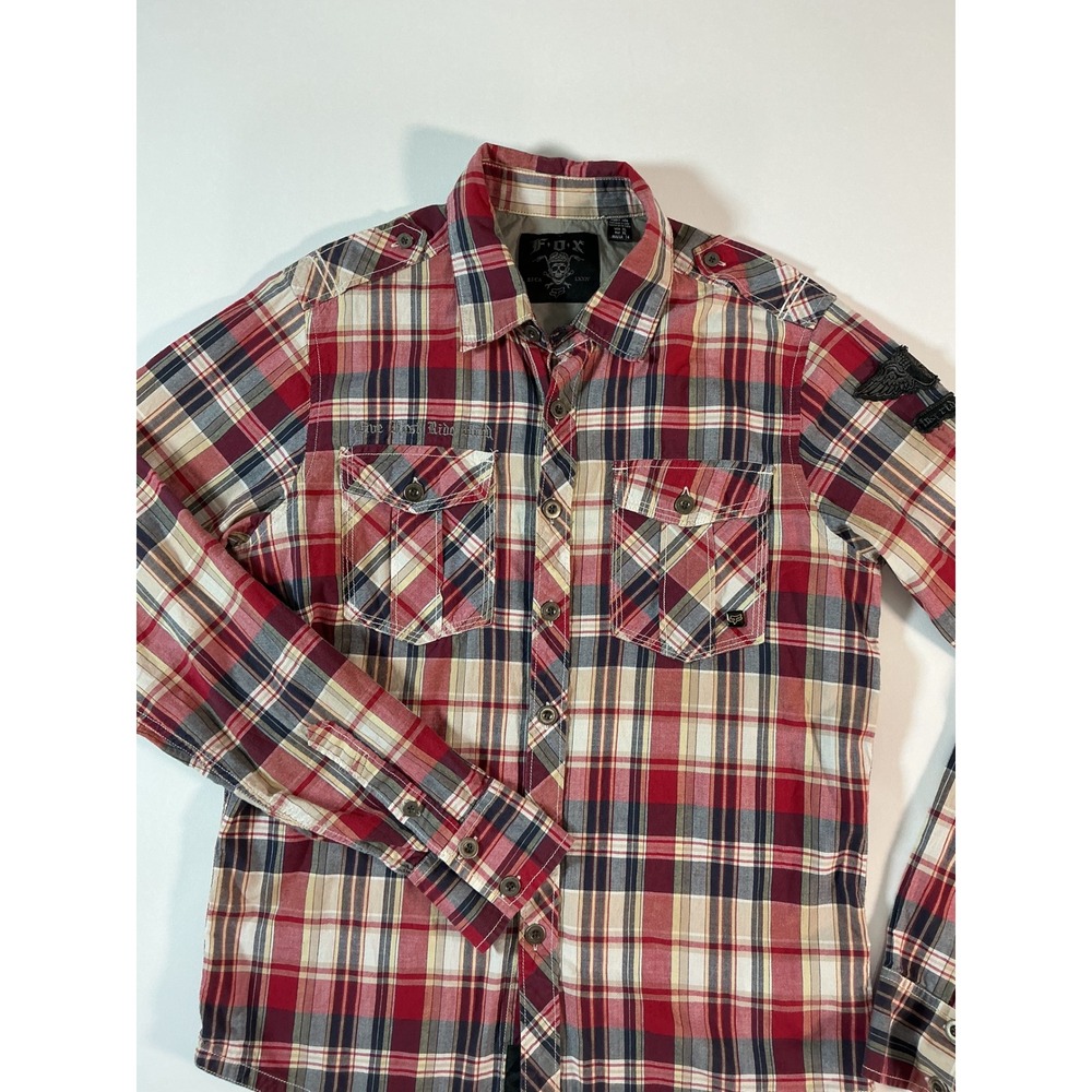 Fox Riders Co Men's Plaid Button Down Shirt Live Fast Ride Hard Size XL
